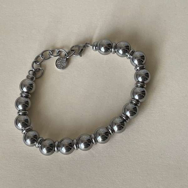 RC Rustic Cuff beaded ball bracelet. Stainless steel color beads.