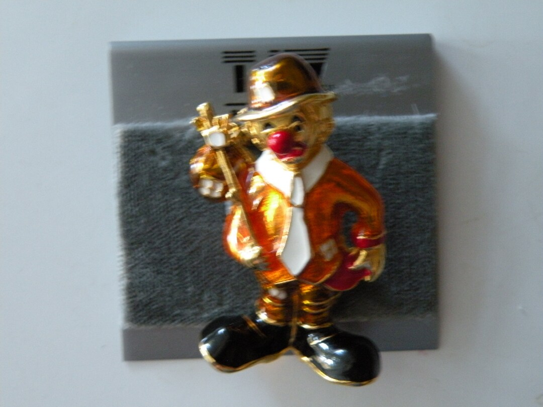 Broche Vintage Clown En Voiture - Émail Rouge Et Vert, Couleur Or - Réf 5002, Très Bon état