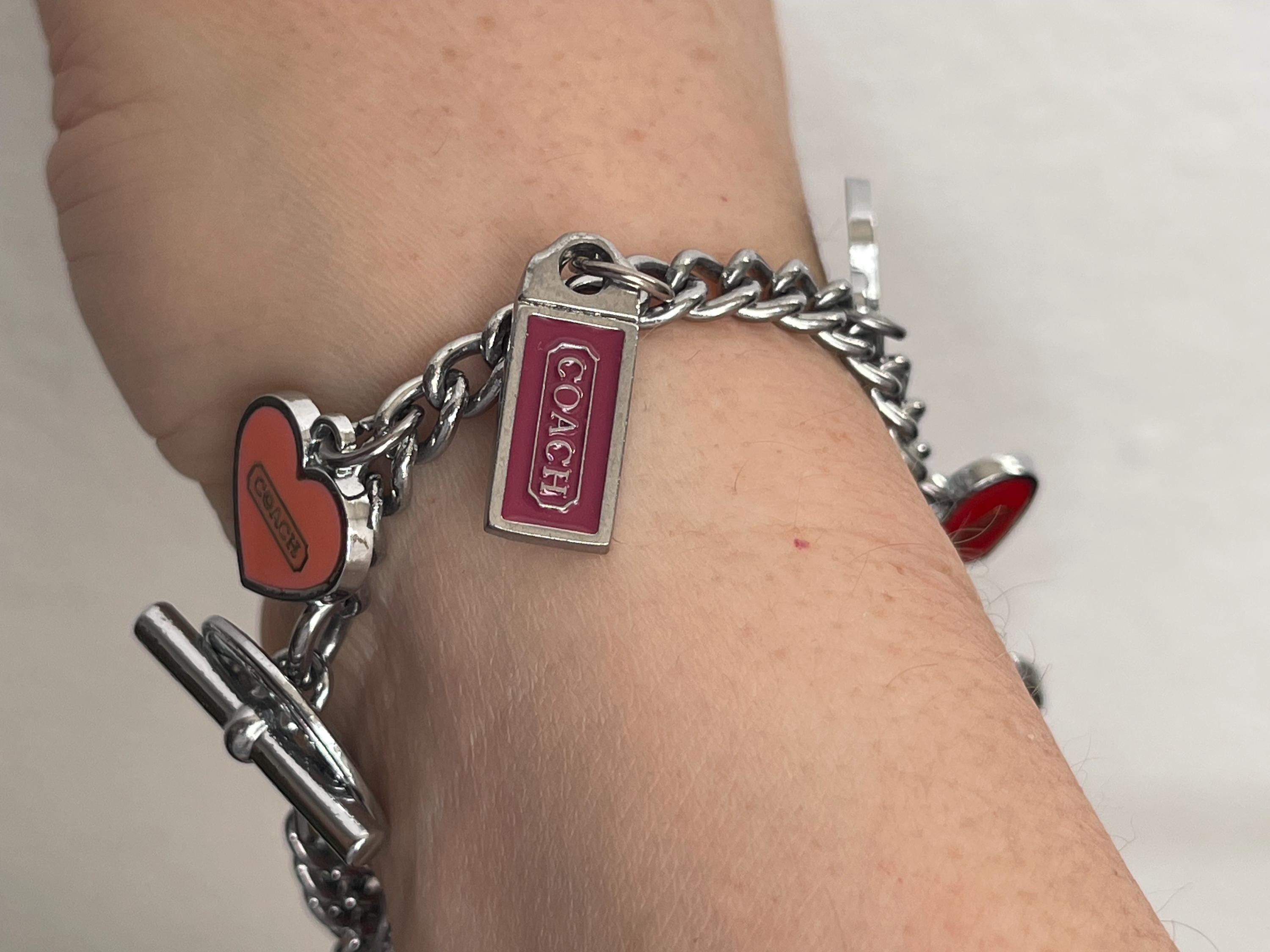 Coach Multi Color Enamel Heart Charm Bracelet 7.5
