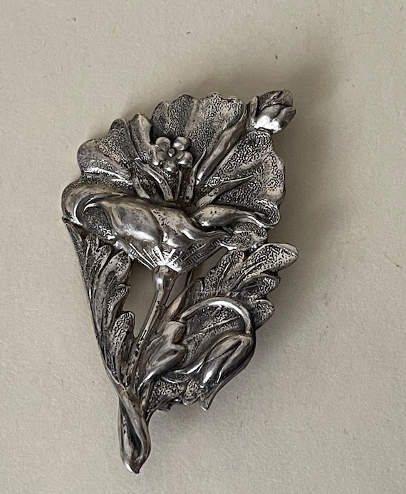 Sterling silver poppy flower brooch