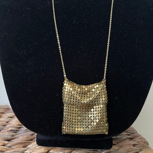 Gold tone mesh coin purse pendant  necklace