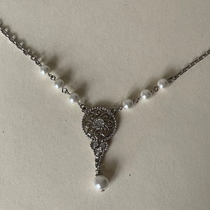1928 faux pearls, clear rhinestone necklace. NOS