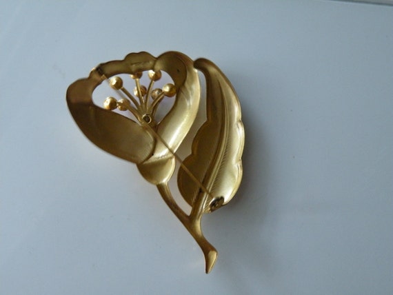 Sterling silver gold plate flower brooch pin. 194… - image 4