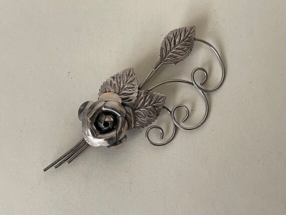 Lang Sterling silver rose flower brooch - image 3