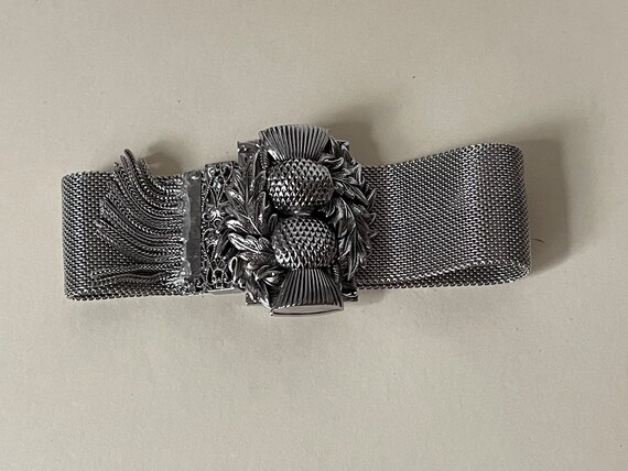 Whiting and Davis silver plated mesh, Thistle Bra… - image 4