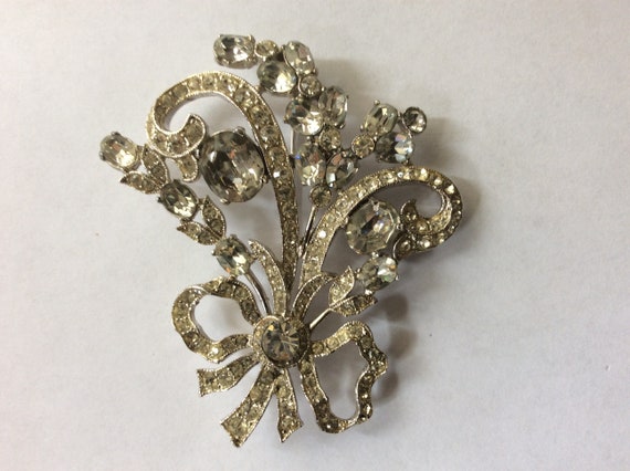 Bogoff flower clear rhinestone brooch pin - image 3