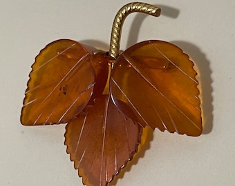 Natural amber  leaf pin brooch # 1.