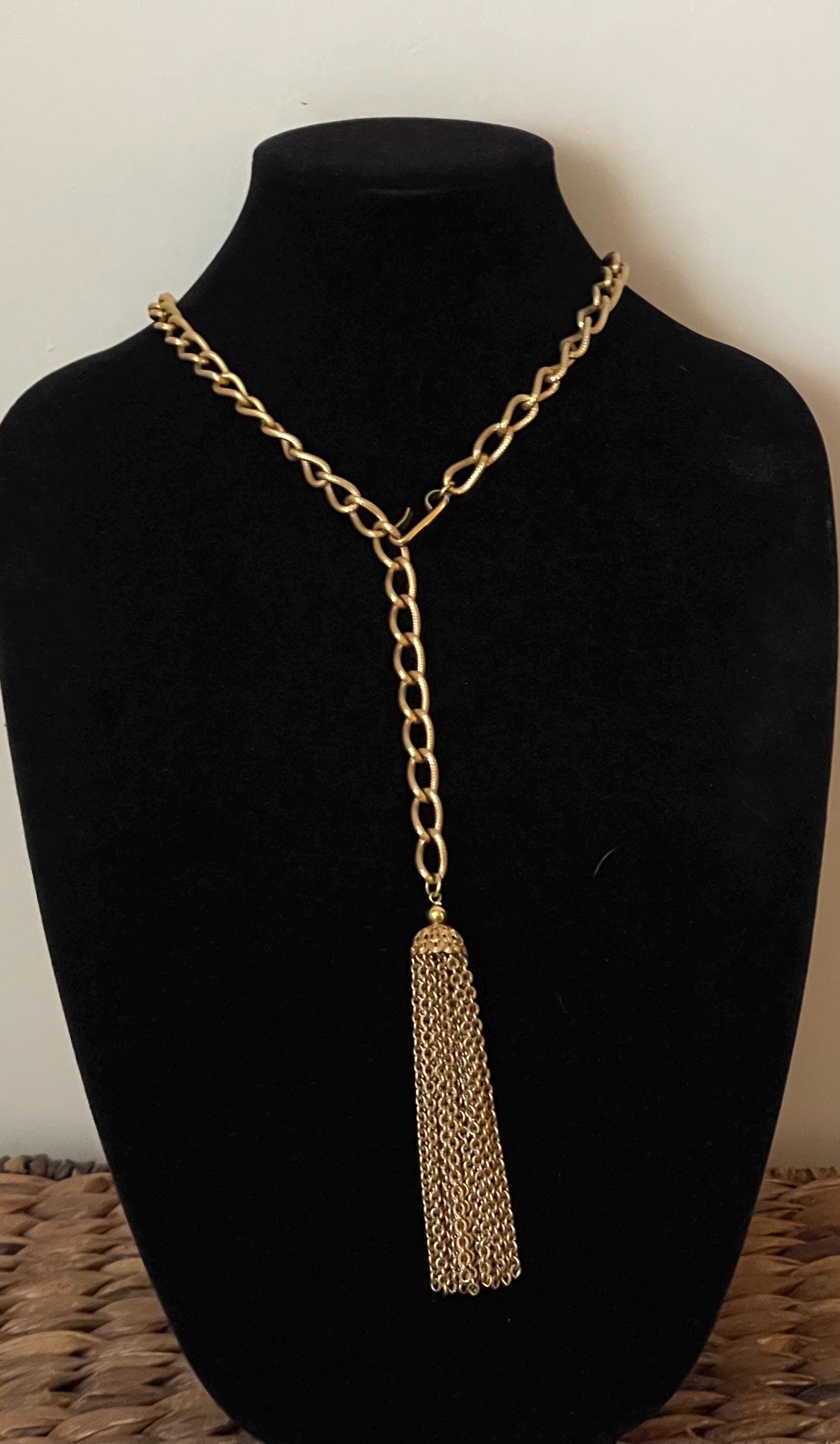 Napier Gold Plated Textured Chain Link Belt, Tassel Belt. - Etsy display picture 1