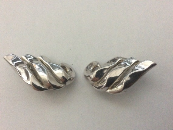 Trifari wave silver plated clip-on earrings - image 1