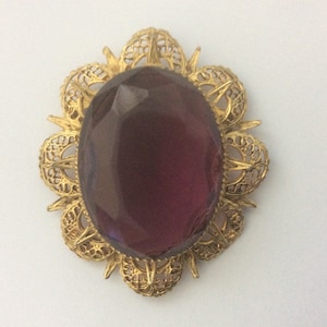 Large Purple glass filigree brooch