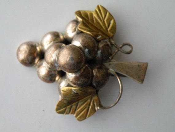Mexican Sterling  Silver Brass Grape brooch pin p… - image 2