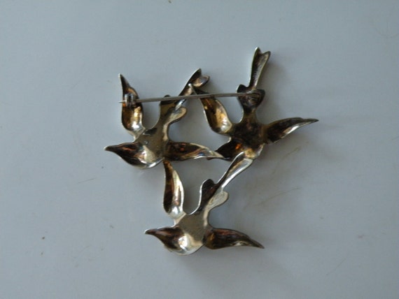 Sterling silver birds rhinestone brooch pin - image 4