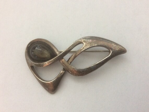 35 Ric Erika Hult de Corral Mexico Taxco gold sheen obsidian sterling silver 925 modernist brooch View 2