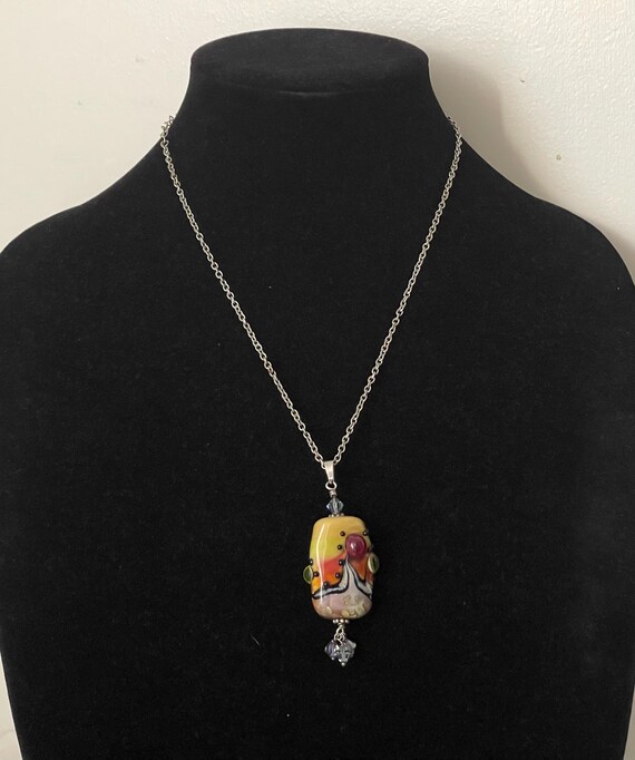 Lampwork Bead Jewelry Glass Beads Handmade Lampwork Pendant with chain, crystal beads