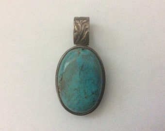 WK Whitney Kelly sterling silver turquoise tooled floral reversible pendant