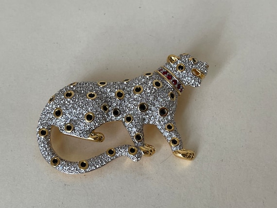 Swarovski Swan Logo Brooch Crystal Set Leopard in… - image 6