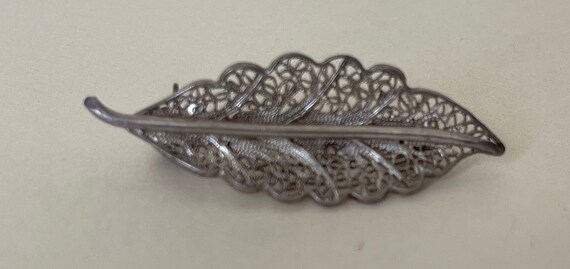 800 silver filigree leaf brooch - image 3