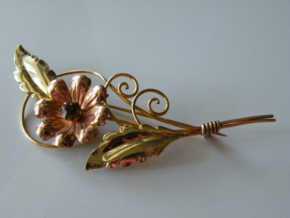 Van Dell flower pin, brooch. 12K Gold filled, top… - image 1