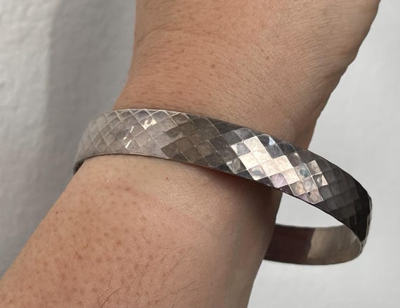 Sterling silver 925 diamond pattern bangle bracel… - image 2