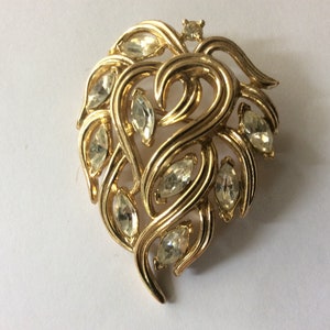 Trifari  leaf clear rhinestone brooch
