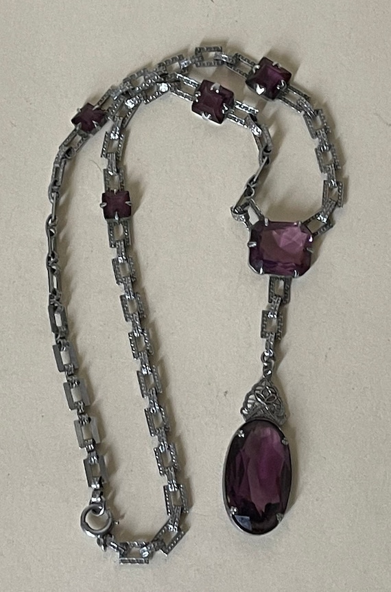 Art Deco purple glass , amethyst glass metal  fili