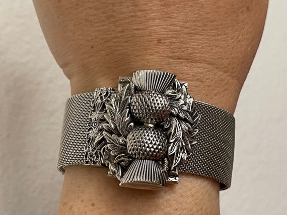 Whiting and Davis silver plated mesh, Thistle Bra… - image 2