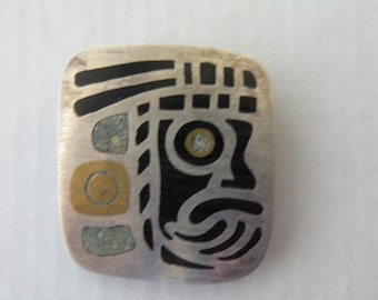 Mexican Taxco sterling silver Mayan brooch