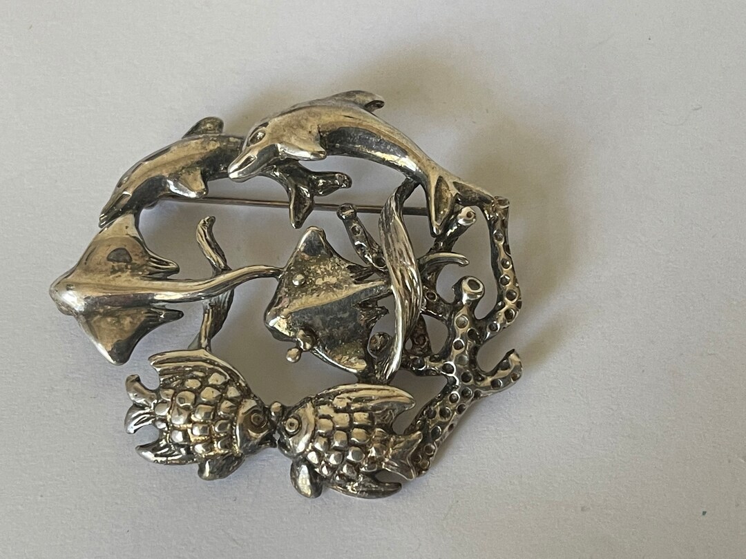 Mexico製　シルバーブローチ（ドルフィン） Sterling Silver 925 Molina Mexico Mexican Dolphin, Fish, Stingray
