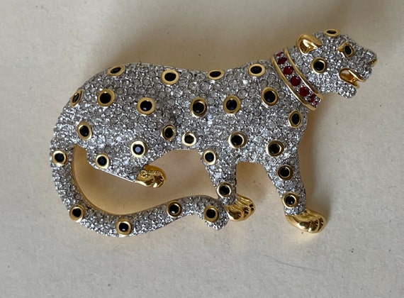 Swarovski Swan Logo Brooch Crystal Set Leopard in… - image 1