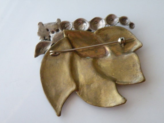 Brass Sterling silver leaf brooch pin Garnet, cle… - image 4