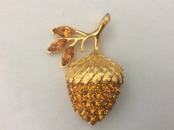 RAPALLO rhinestone acorn brooch - image 2