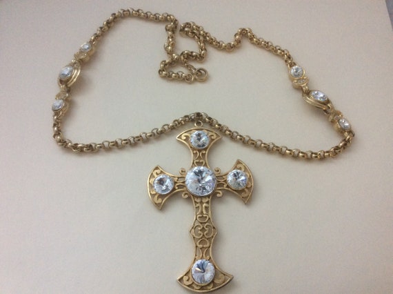 Clear rivoli cross pendant chain necklace - image 6