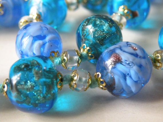 Blue glass beads, clear beads necklace. Lampwork … - image 7