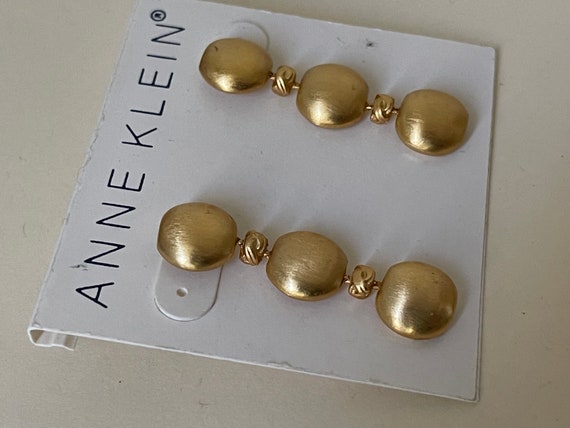 Anne Klein matte gold, satin gold dangle, drop st… - image 3