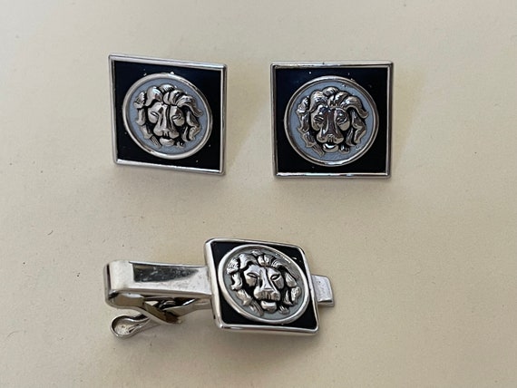 Swank Lions Head Cuff Links. Swank Tie Clip. Swan… - image 2