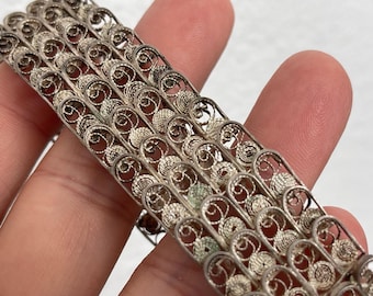 Silver 800 ドイツ　オールドブレスレット 800 Silver Vintage Filigree Floral Panel Link Bracelet 6