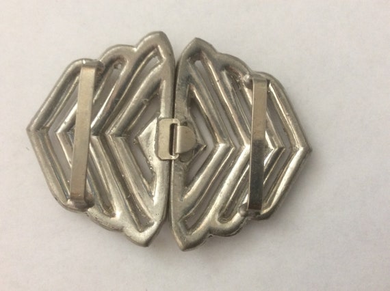 Art Deco pot metal clear  rhinestone belt buckle - image 4