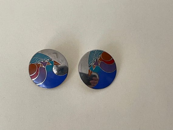 Laurel Burch enamel Celestial Birds Pierced Earri… - image 4