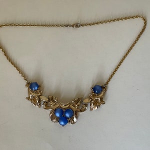 Coro Blue moonglow necklace. 12K gold filled chain image 2