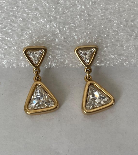 Swarovski stud earrings, triangular shape clear c… - image 4
