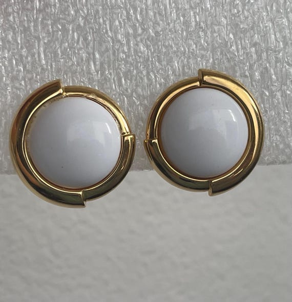 Monet milk glass, white glass cabochon clip-on earrings