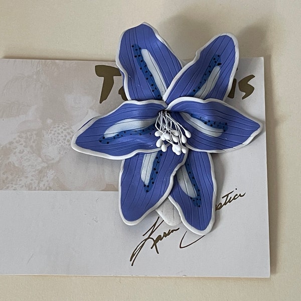 Tigre Lis by Karen Justice Wearable Art  Blue Lily flower brooch NOS