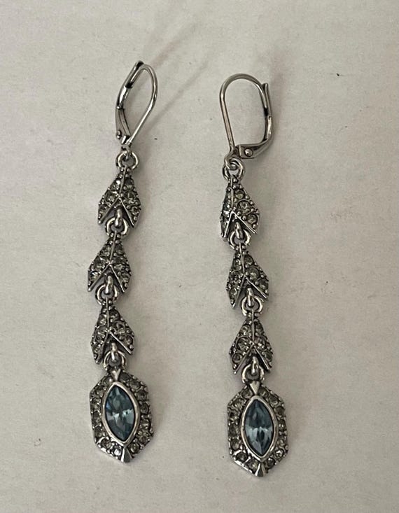Givenchy  blue, gray rhinestone dangle, drop earr… - image 4