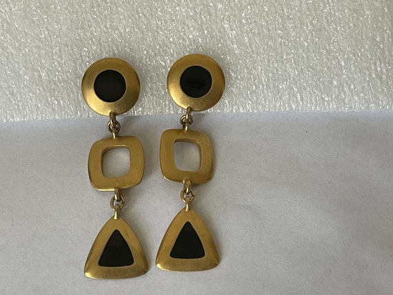 Matte gold, satin gold black enamel geometric dan… - image 2