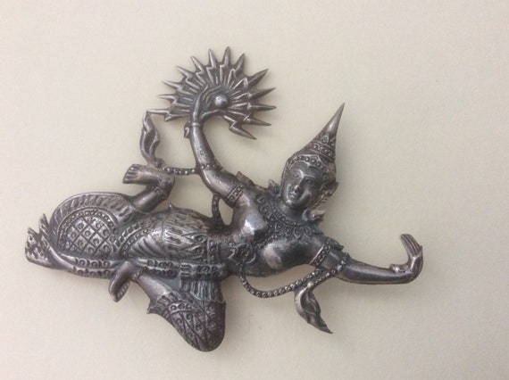 Siam Thai sterling silver Goddess of Lightning br… - image 1