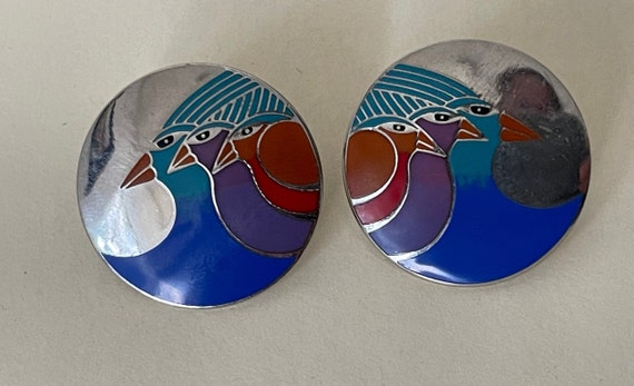 Laurel Burch enamel Celestial Birds Pierced Earri… - image 1