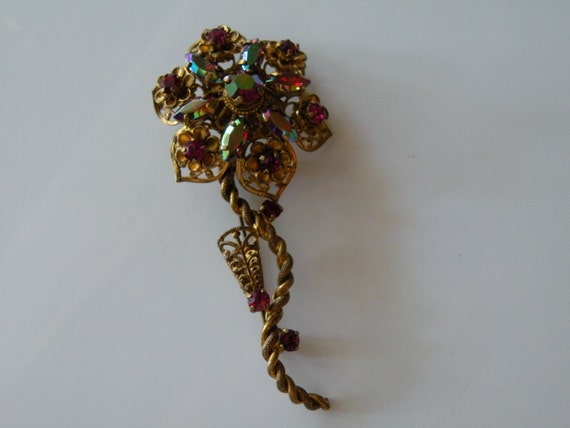 WESTERN GERMANY flower brooch, pin. Metal filigre… - image 1