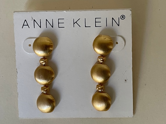 Anne Klein matte gold, satin gold dangle, drop st… - image 1