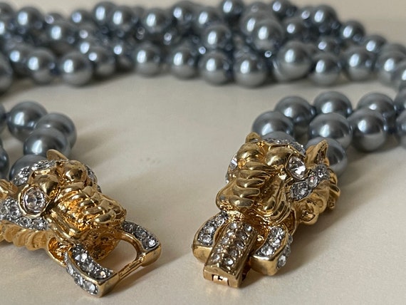 KJL faux gray pearl clear crystal panther head be… - image 5