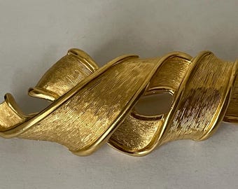 Vintage Designer Signed Givenchy Large Tassel Rope Bow Gold Brooch